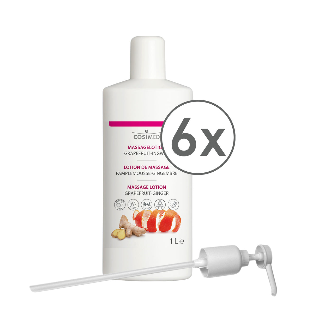 cosiMed Massagelotion Grapefruit-Ingwer 6x1l Flasche + 1 Spender