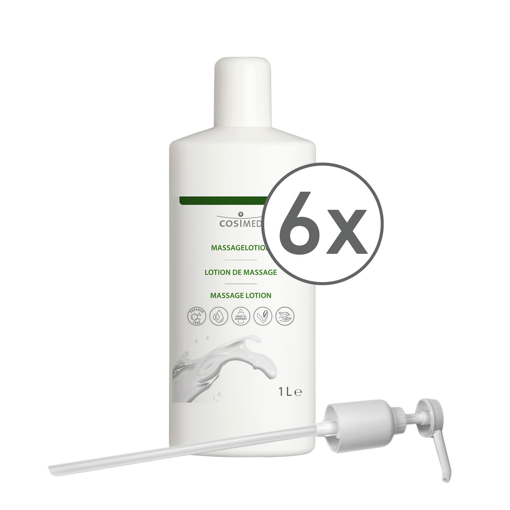 cosiMed Massagelotion 6x1l Flasche, leichter Limonenduft + 1 Spender