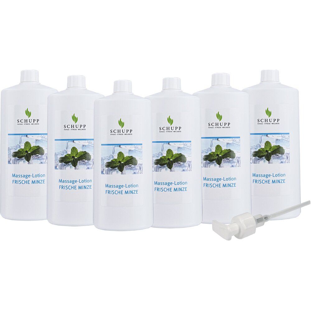 Schupp Massagelotion Frische Minze 6x1l Flasche + 1 Spender